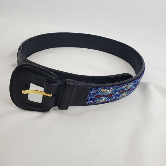 GINNIE JOHANSEN Leather Beaded women\'s belt black blue red 26 27 28 29 30 LK NEW main image 4